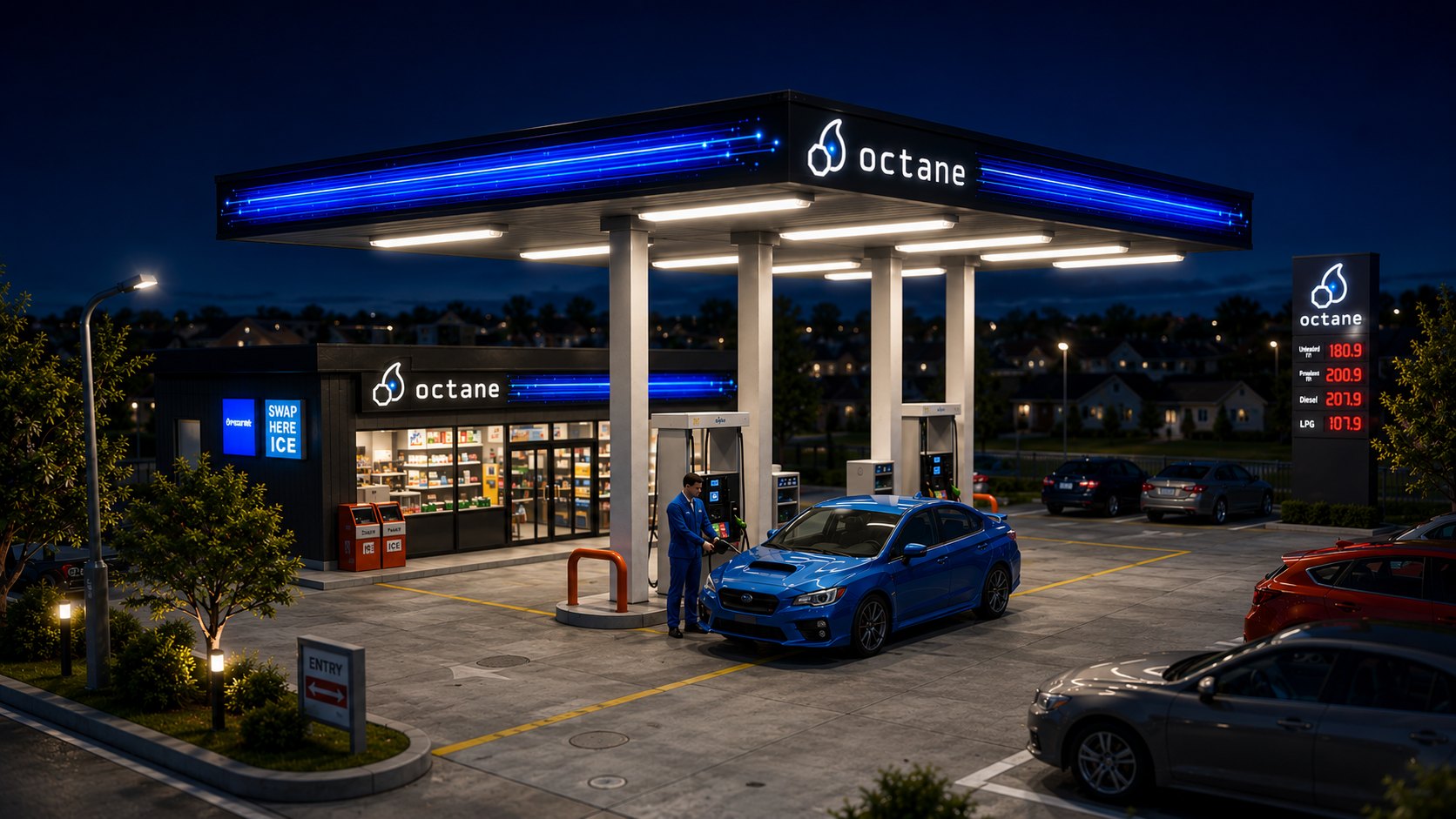 Octane service station at night