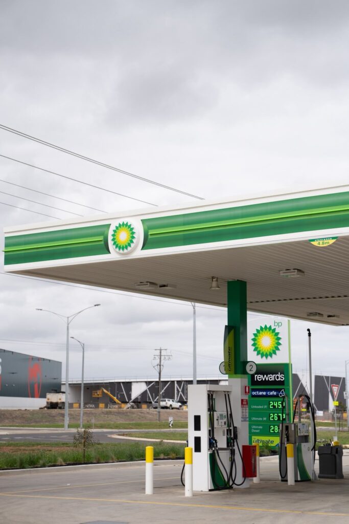 BP canopy and fuel pumps at an Octane site