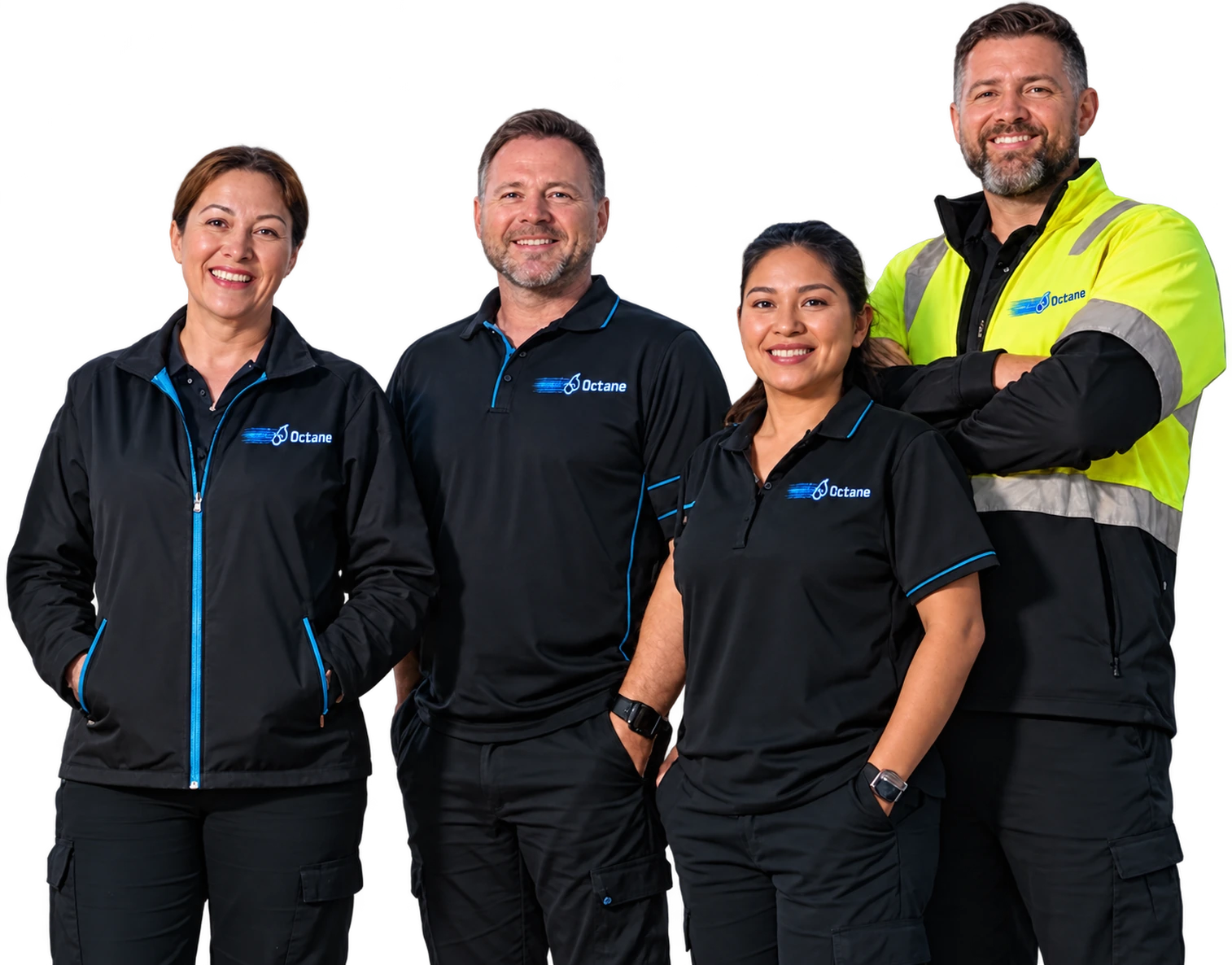 Octane team members in uniform at an Octane site